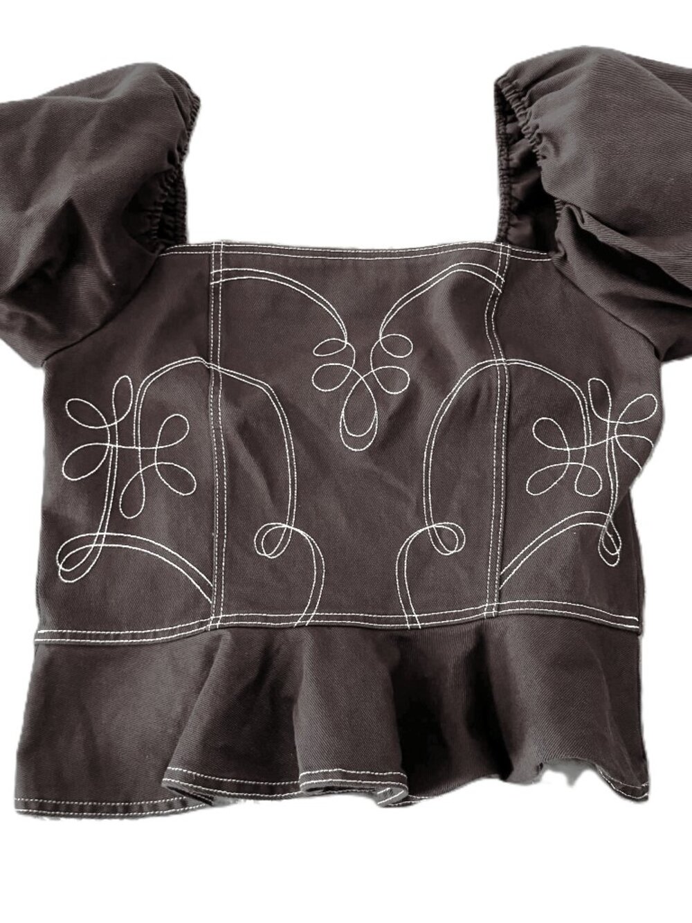 GB Gianni Bini Denim Western Embroidered Peplum Top Brown XXL - NWT